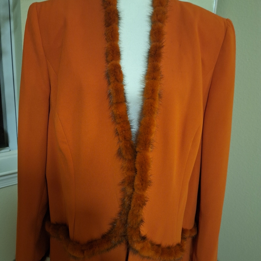 Lily and Taylor Orange Fur-Trimmed Coat - Picture 6 of 8